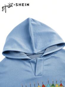 Mulvari Women Graphic Print Hooded Loose Fit Casual Sweatshirt, Casual Comfy Pullover Top Outfit  Fall Outfit