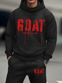 Leap Crew GOAT, Greatest Of All Time Printed Loose Fit Hooded Sweatshirt Set For Teen Boys, Suitable For Autumn/Winter - Black - View 2