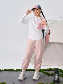 SHEIN Áo khoác lót lông cừu mềm mại thời trang ngoài trời cho bé gái tuổi teen, thu/đông, cổ đứng kéo khóa nửa - trắng - Xem 4