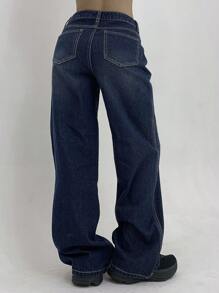 DAZY Women Front Button Closure Multi-Pocket Simple Baggy Jeans, Casual Daily Wear,Back To School Clothes - Medium Wash - View 6