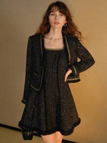 MOTF STUDIO CONTRAST SEQUIN CHAIN ZIPPER DRESS