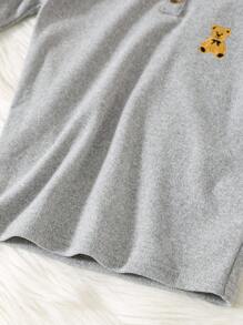 SHEIN Leap Crew 2 件套 男童紧身熊装饰补丁长袖上衣和裤子保暖弹力睡衣套装