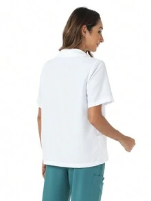 Bata de enfermera para laboratorio con traje de manga corta - Blanco - Ver 2