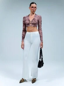 SHEIN Unity Abstract Dot Printed Mesh Front Cut Out Metal Trim Long Sleeve Shirt - Multicolor - View 7