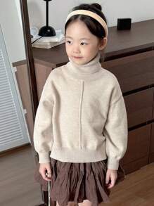 Dazy Kids Suéter de cuello alto sólido para niñas jóvenes, otoño - Albaricoque - Ver 5