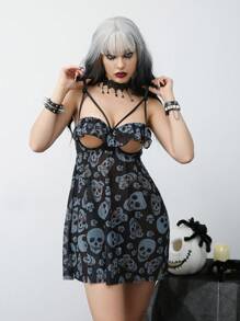 2 件套女士蕾丝内衣连衣裙（配丁字裤）（万圣节） - 彩色 - 查看 1