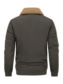 Manfinity Homme Chaqueta casual de manga larga con cremallera y color contrastante para hombre, otoño - Verde militar - Ver 5