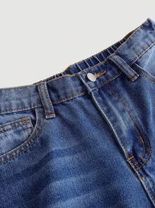 SHEIN Girlism Tween Girl Y2K Pantaloni casual din denim, cu buzunare și picioare largi, haine de toamnă pentru fete Tween, ținute de blugi pentru întoarcere la școală