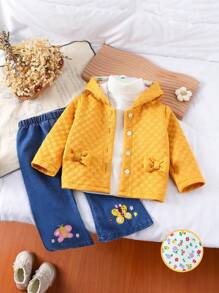 SHEIN 女婴休闲可爱印花上衣、彩色夹克和牛仔裤 - 彩色 - 查看 1