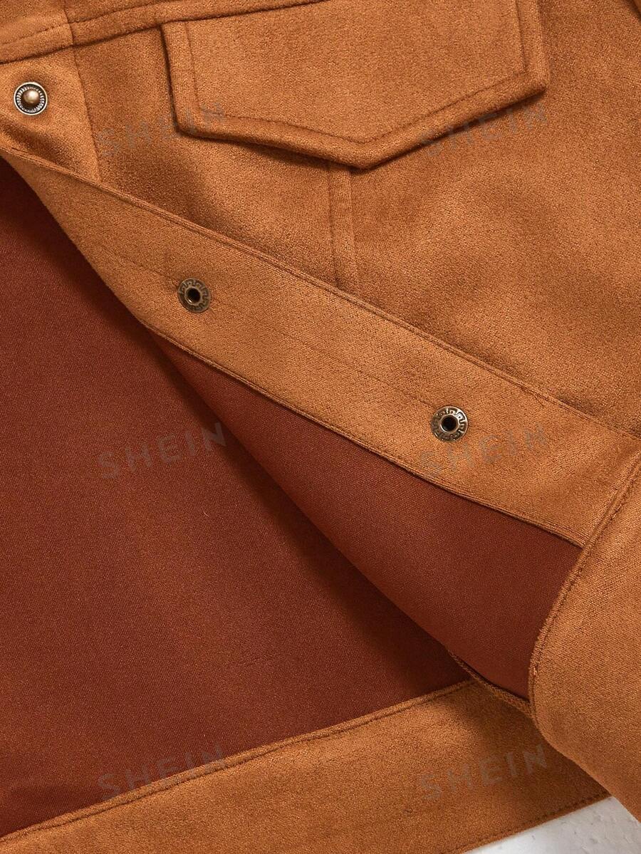 SHEIN MOD Women's Retro Suede Faux Fur Collar Jacket,Nashville Outfits