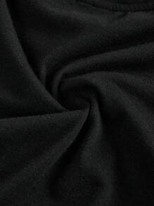 SHEIN Girlism Atasan Rajut Leher Bulat Lengan Pendek Pas Badan Bergaya Sporty untuk Remaja Perempuan - Hitam - View 5