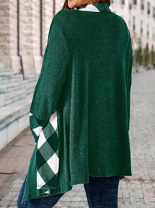 EMERY ROSE Plus Size Women's Plaid Patchwork Dark Gray Jacket - Dark Green - View 3
