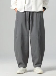 Manfinity Hypemode 纯色抽绳口袋休闲裤 - 灰色 - 查看 3