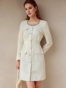 MOTF PREMIUM FLAP DETAIL SINGLE BREASTED PLACKET DRESS - White - View 6