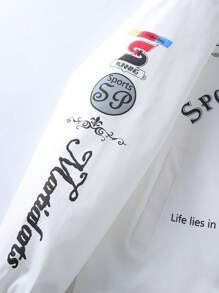 PAVTROS Manfinity Streetrush Men's Long Sleeve Casual Slogan Printed Stand Collar Rave Jacket, Spring Autumn, For Fall - White - View 4