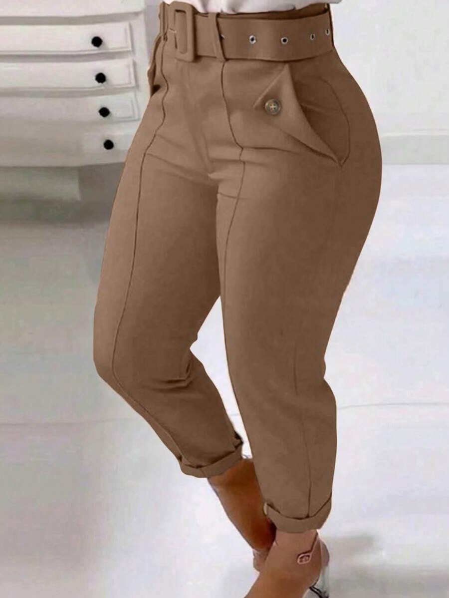 Quần bó có thắt lưng thường ngày dành cho nữ, mùa thu - Màu Khaki - Xem 1