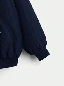 SHEIN EZwear 大码休闲纯色保暖内衬连帽夹克，秋冬 - 藏蓝色 - 查看 5