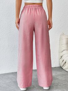 SHEIN PETITE Damen Gerade geschnittene Hose mit Bundschlaufe und Nadelstreifen - Rot-Weiß - Übersicht 2