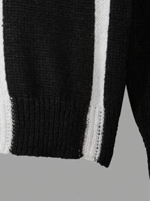 Jersey de cuello alto de bloques de color negro y blanco, jersey casual de invierno grueso de manga larga con textura de pelo de ciervo esponjoso, adecuado para salidas, fiestas y compras