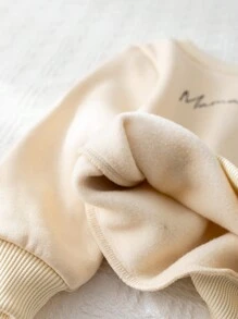 Cozy Pixies 2pcs Baby Girl Letter Print Crew Neck Pullover Sweatshirt And Long Pants Set - Khaki - View 3