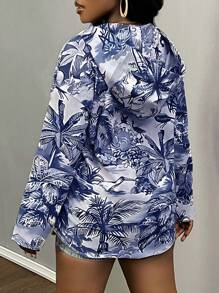 Slaydiva Women's Letter & Floral Print Long Sleeve Drawstring Hooded Casual Loose Sweatshirt