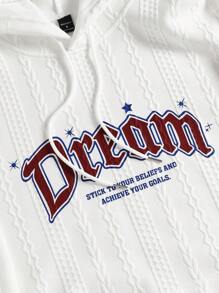 Manfinity Hypemode Men's Casual Letter Print Long Sleeve Drawstring Hooded Loose Sweatshirt, Autumn/Winter