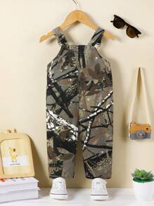 Baby Boy Casual Letter & Camouflage Printed Denim Bib Pants - Army Green - View 2