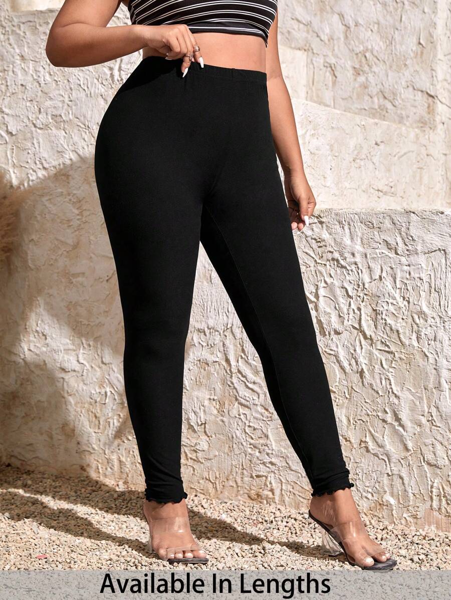 SHEIN PETITE CURVE Plus Size Solid Color Casual Leggings - Black - View 1