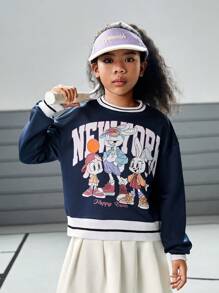 SHEIN Mädchen Teenager Elastischer Loose Fit Sweatshirt, Bequemer atmungsaktiver feuchtigkeitsableitender Lauf-Oberteil - Verschiedenfarbig - Übersicht 3