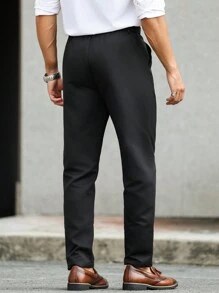 Manfinity Bizformal Classic Formal High-Grade Slim-Fit Casual Black Suit Pants For Men,Men's Solid Color Casual Versatile Business Slim Suit Pants,Fall Men Clothes