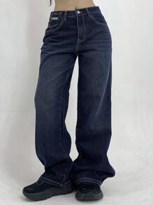 DAZY Women Front Button Closure Multi-Pocket Simple Baggy Jeans, Casual Daily Wear,Back To School Clothes - Medium Wash - View 4