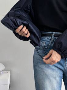 DAZY 女式字母刺绣前拉链休闲夹克，秋季服装 - 藏蓝色 - 查看 4