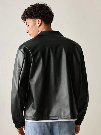 SWAVVY Men's Fashionable Daily Casual PU Leather Fitted Long Sleeve Jacket, Urban Black Jacket, For Friends, Husband, Boyfriend Gifts, Grunge, Couple Things