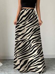Selianne Chân váy maxi họa tiết da báo thời trang nữ, thích hợp cho mùa hè và mùa thu. - màu đen - Xem 5
