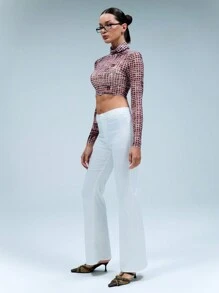 SHEIN Unity Abstrakt pricktryckt mesh rullhals långärmad topp - Multifärgad - Visa 7