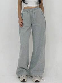 DAZY Pantalones de chándal de mujer de unicolor con bolsillo suelto, cintura ajustable y pliegues, pantalones amplios, joggers de mujer