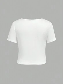 SHEIN 3pcs Tween Girls Casual Solid Color Crew Neck Short Sleeve Tops Set - Dark Grey - View 3