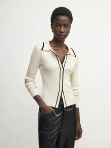 BizChic Women's Elegant Striped Long Sleeve Casual Cardigan, Versatile Christmas Blouse, All-Match Business Casual Knit Sweater For Autumn/Winter - Beige - View 4