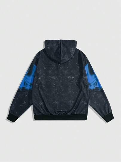 Street Life Sudadera con capucha de manga larga con cremallera delantera y estampado de calavera para hombre, uso casual diario