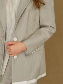 MOTF STUDIO STRIPED PRINT LAPEL COLLAR BLAZER - Khaki - View 3