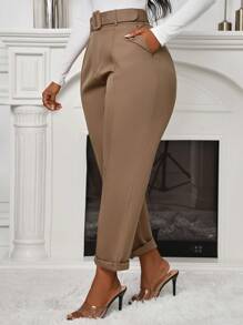 Quần bó có thắt lưng thường ngày dành cho nữ, mùa thu - Màu Khaki - Xem 5