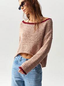 SHEIN BohoFeels Solid Color Loose Long Sleeve Sweater For Women, Vacation