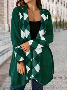 EMERY ROSE Plus Size Women's Plaid Patchwork Dark Gray Jacket - Dark Green - View 5