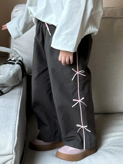 DAZY 小女孩蝴蝶装饰拼色裤子