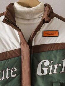 SHEIN Áo khoác dài tay họa tiết chữ cái và số tiếng Anh Mỹ thời trang dày dặn cho bé gái, ấm áp và chống gió, đa năng để mặc hàng ngày và đi làm - Nhiều màu - Xem 4