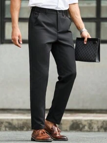 Manfinity Bizformal Classic Formal High-Grade Slim-Fit Casual Black Suit Pants For Men,Men's Solid Color Casual Versatile Business Slim Suit Pants,Fall Men Clothes