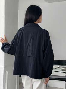 DAZY 女式字母刺绣前拉链休闲夹克，秋季服装 - 藏蓝色 - 查看 5