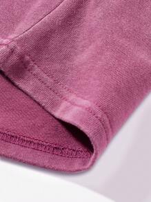 Manfinity EMRG 男士休闲标语印花 T 恤，夏季 - 玫紅色 - 查看 5