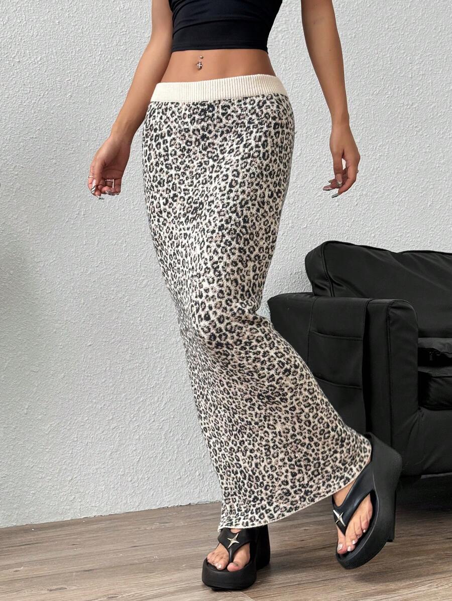 SHEIN Unity Váy len dài họa tiết da báo cho nữ, mùa thu/xuân - Nhiều màu - Xem 1