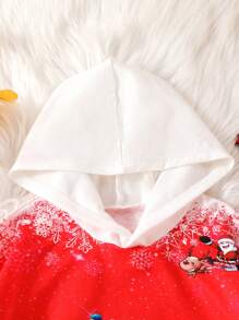 年轻女孩亲子装休闲套头卫衣，适合母女穿着，圣诞老人、圣诞树、雪花和气球印花，长袖，带口袋，冬季新品，圣诞节卫衣 - 紅色 - 查看 4